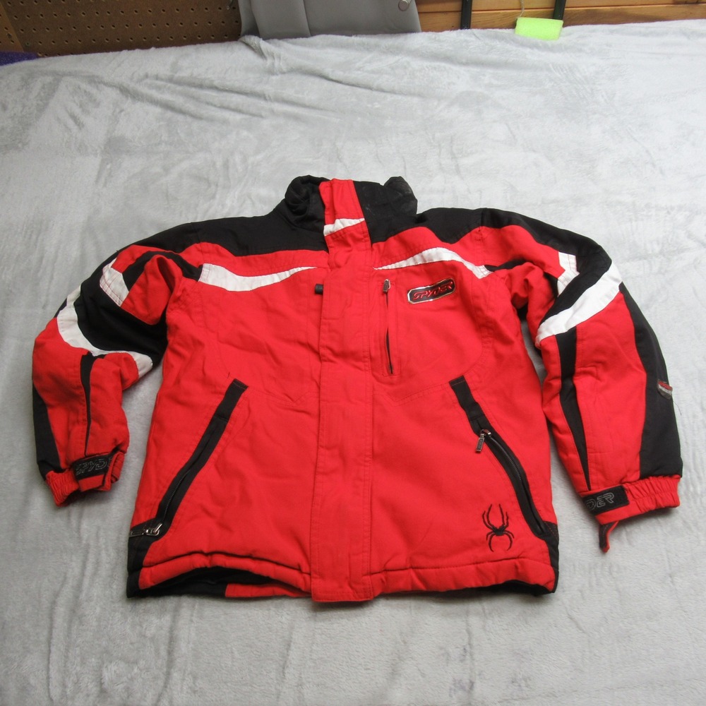 Spyder Jacket Youth Large Red‎ Black Waterproof Full Zip Winter Ski Snowboard